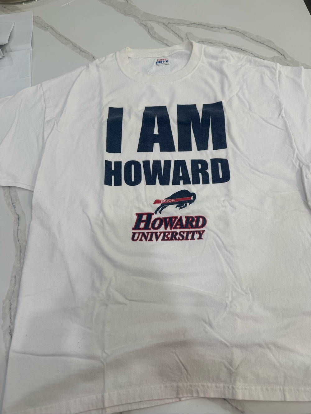 Hanes White T-Shirt with Navy & Red Howard University Graphics